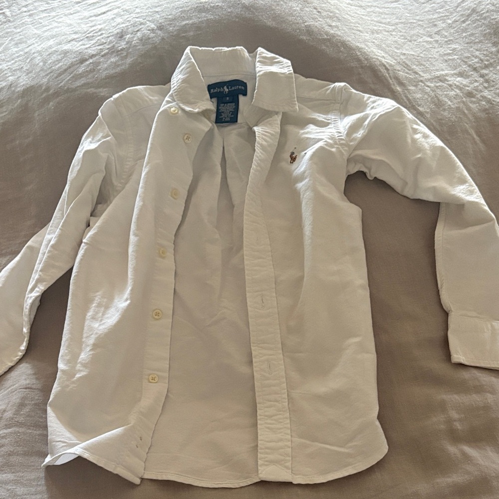 Ralph Lauren White Cotton Button-Down Shirt with Pony Logo
